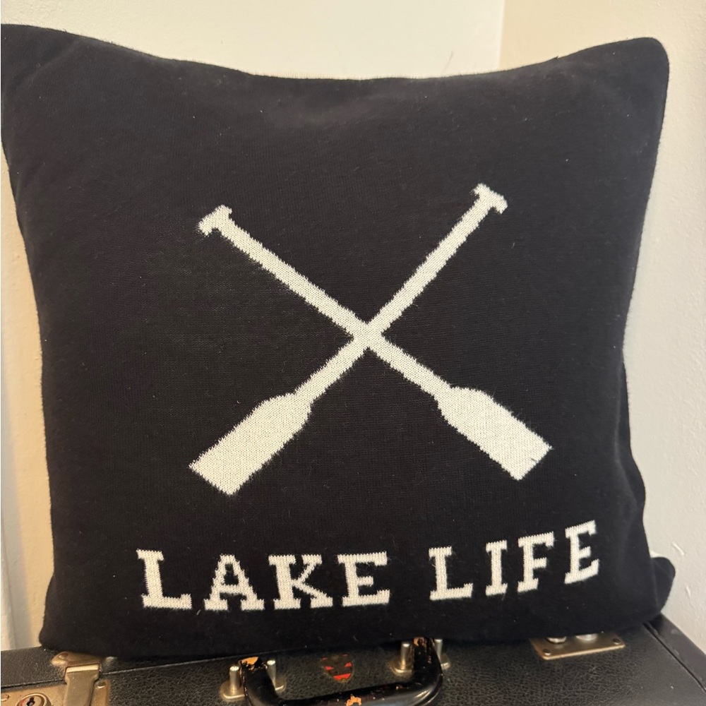 Lake Life Black and White Throw Pillow